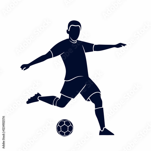 Silhouette of Soccer Player Kicking Ball in Motion, Dynamic Line Art