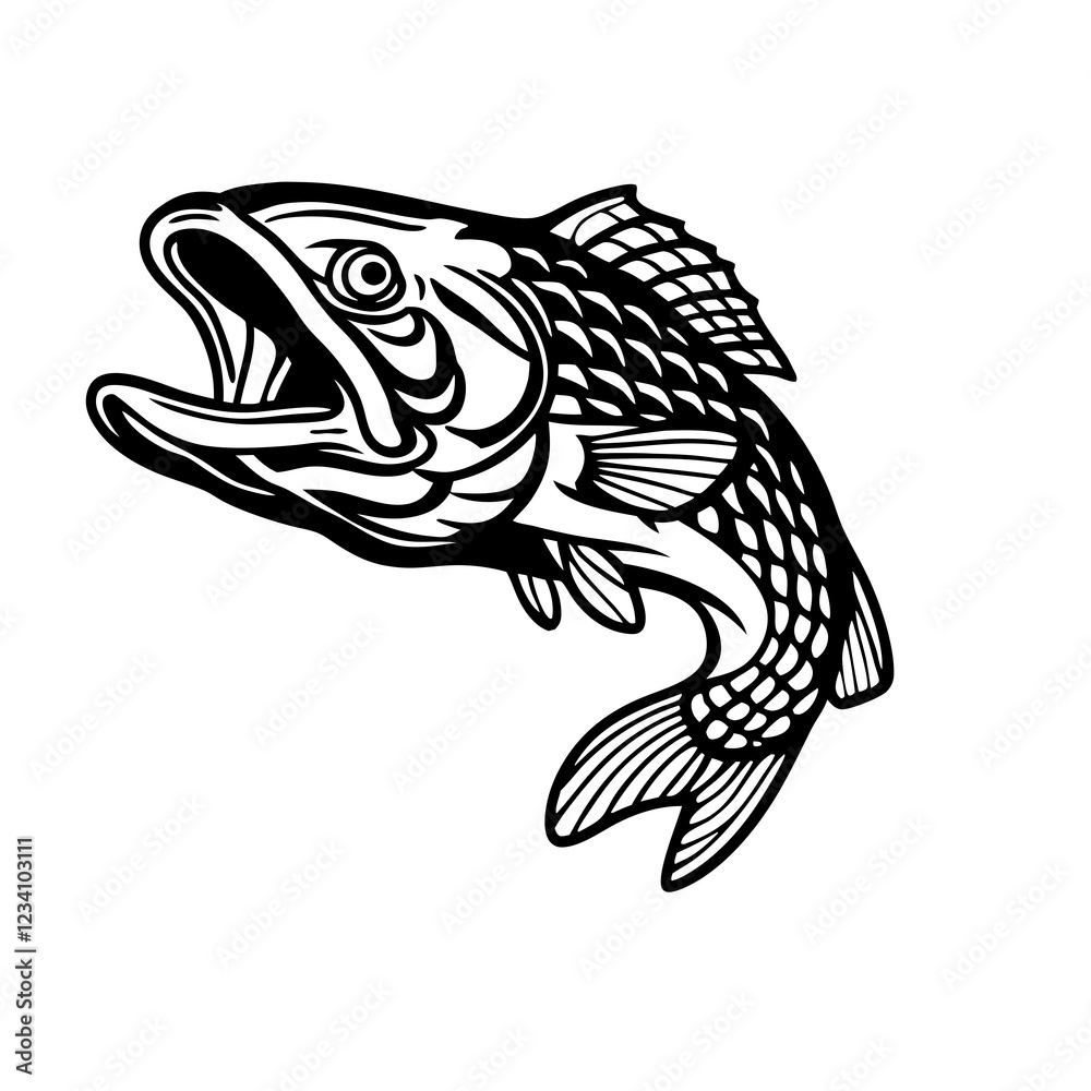 Fototapeta premium Stylized Fish Leaping with Dynamic Movement and Detailed Line Art