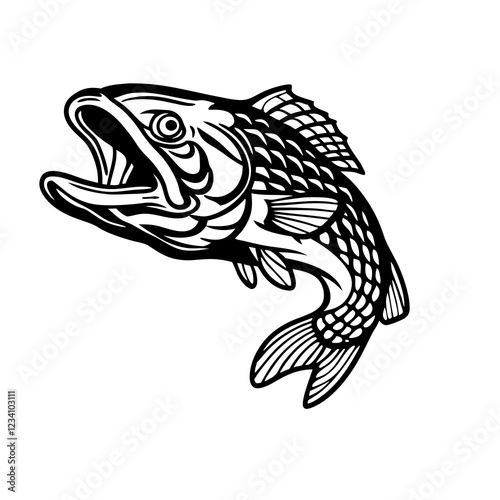 Stylized Fish Leaping with Dynamic Movement and Detailed Line Art
