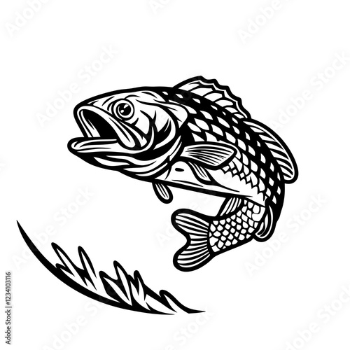 Stylized Fish Leaping with Dynamic Movement and Detailed Line Art