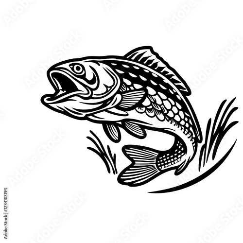 Stylized Fish Leaping with Dynamic Movement and Detailed Line Art