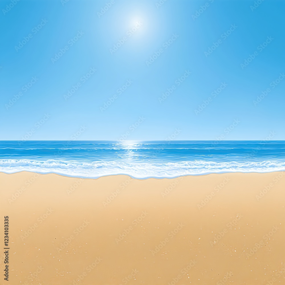 Bright Sunny Day at Sandy Beach with Calm Blue Ocean and Bright Sunny Day at Sandy Beach with Calm Blue Ocean and