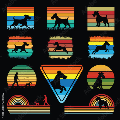Welsh Terrier Silhouette in Vintage Sunset Retro Style Bundle