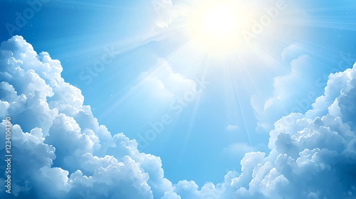 Bright Sunny Day Blue Sky with Fluffy White Clouds