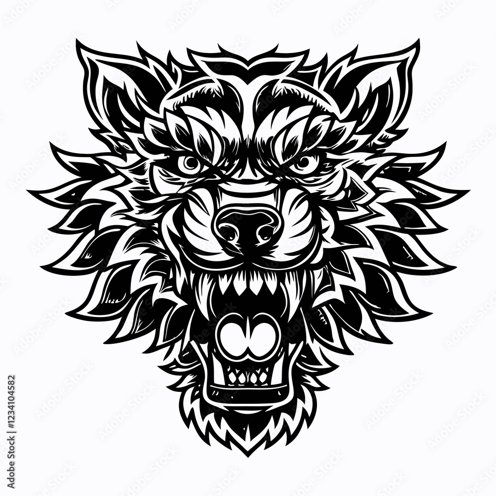 Fototapeta premium Tribal Wild Bear Head with Fierce Expression and Detailed Fur Design