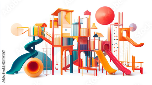 Whimsical Playground Wonderland: A vibrant and imaginative playground filled with colorful slides, climbing structures, and playful elements.