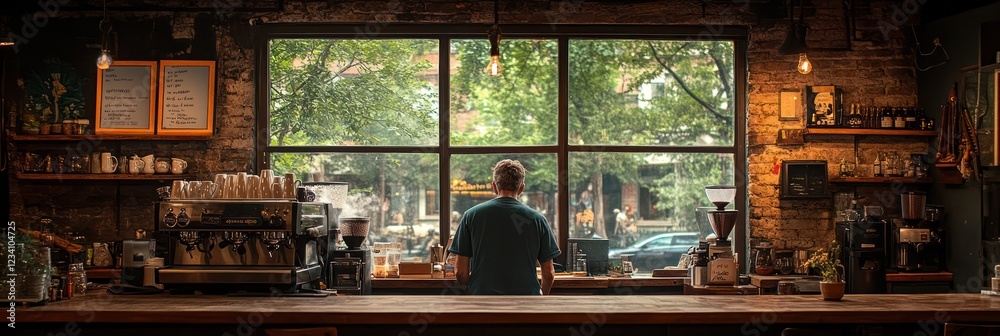 Obraz premium Serene Coffee Shop: A Moment of Tranquility