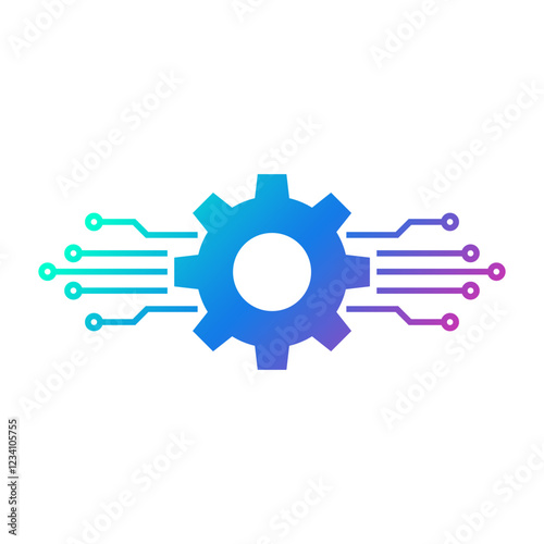 Gear with circuit board icon, Smart AI Cogwheel engineering technological concept, Digital technology, Vector illustration