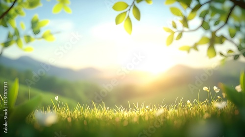 Bright Sunrise Over Lush Green Hills