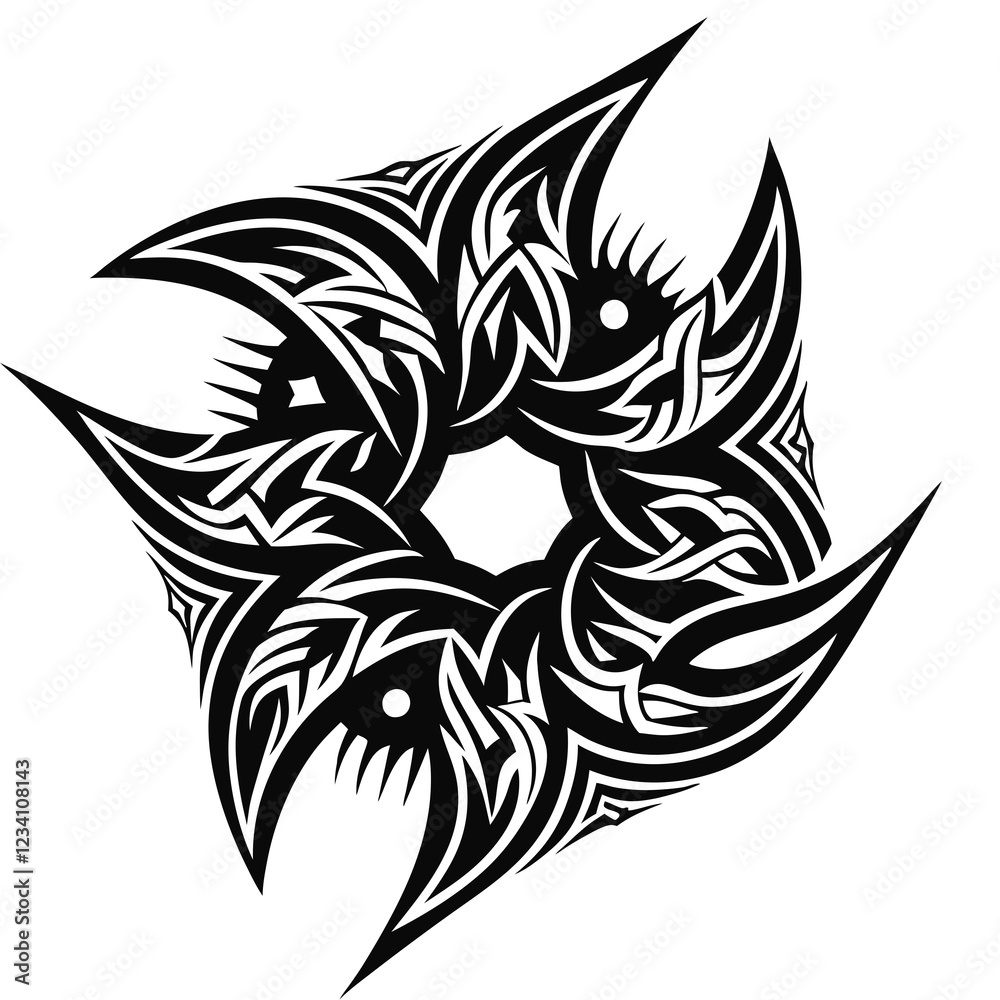 Fototapeta premium Tribal Geometric Pattern Design with Flowing Curves and Sharp Angles