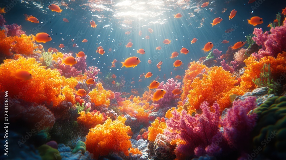 Fototapeta premium Vibrant Underwater Coral Reef Paradise: A Colorful Symphony of Marine Life