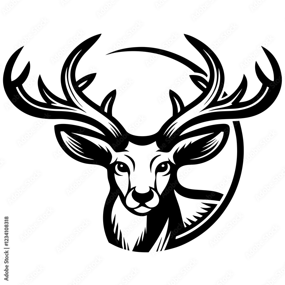 Fototapeta premium Stylized Line Art of Deer Head with Elegant Antlers and Nature-Inspired Design