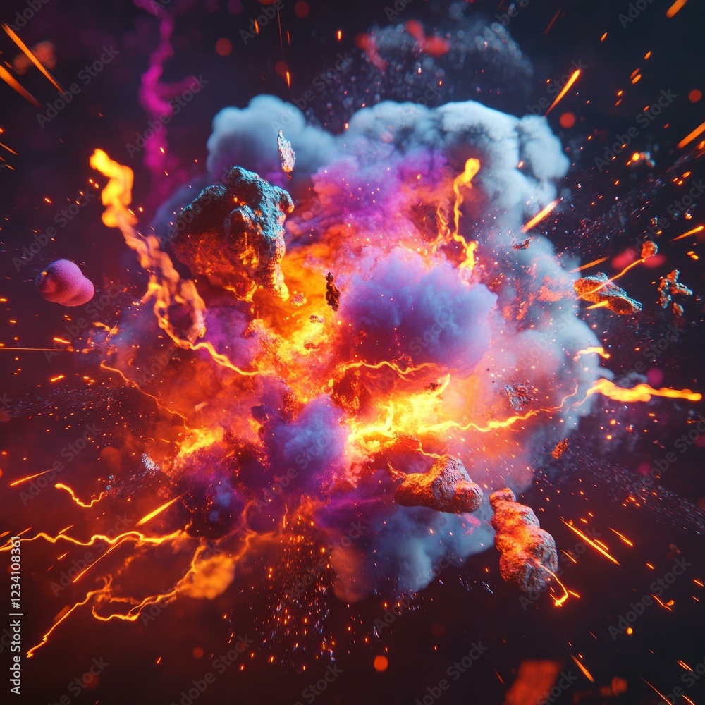 Dynamic explosion of vibrant colors and fiery energy in motion Dynamic explosion of vibrant colors and fiery energy in motion