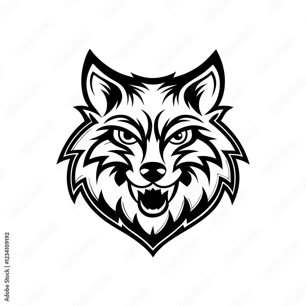 Intricate Line Art of Angry Wolf Head with Bold Geometric and Detailed Features Intricate Line Art of Angry Wolf Head with Bold Geometric and Detailed Features