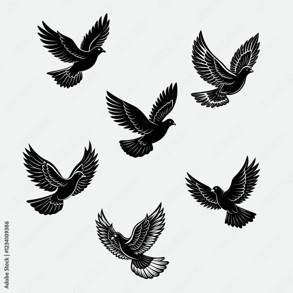 Obraz premium Silhouette flock of birds vector cartoon illustration isolated on white background