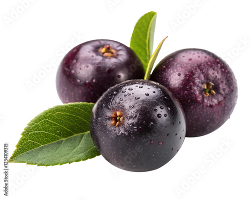 fresh maqui berry and leaf isolated on white background PNG image
