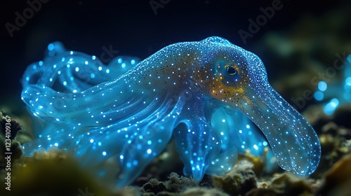 Mesmerizing Bio luminescent Octopus in the Deep Ocean photo