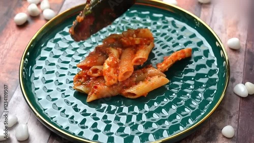 Pasta Serving in plate on table in kitchen room, Pasta in plate