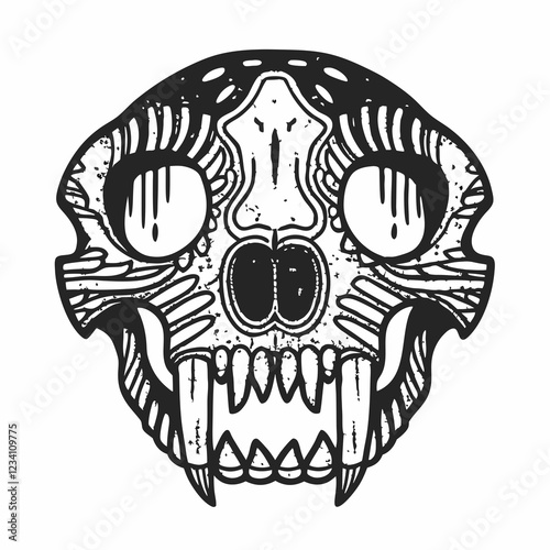 Intricate Line Art of Animal Skull with Detailed Geometric and Floral Patterns