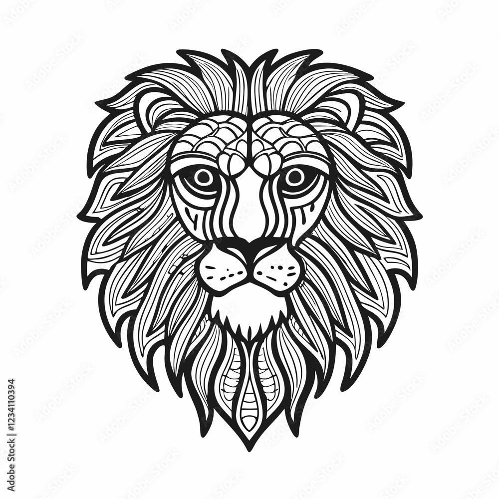 Obraz premium Intricate Line Art of Lion Head with Detailed Mane and Geometric Patterns