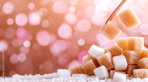 Brown and White Sugar Cubes on Sparkling Background