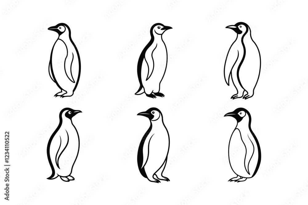 Naklejka premium Emperor Penguin (Aptenodytes forsteri) animal design, labeled line art vector art illustration.