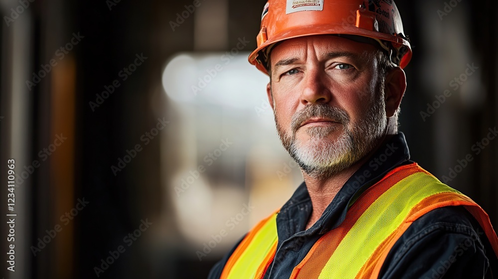 Portrait of a worker wearing a helmet in a construction site Portrait of a worker wearing a helmet in a construction site