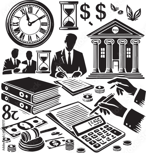 Black Accounting Silhouette Vector, High Quality Illustration on White Background