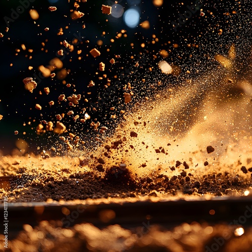 Brown Dust Particles Exploding Against Dark Background