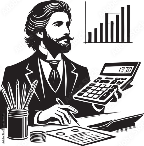 Black Accounting Silhouette Vector, High Quality Illustration on White Background
