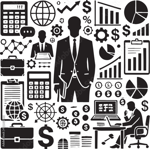 Black Accounting Silhouette Vector, High Quality Illustration on White Background