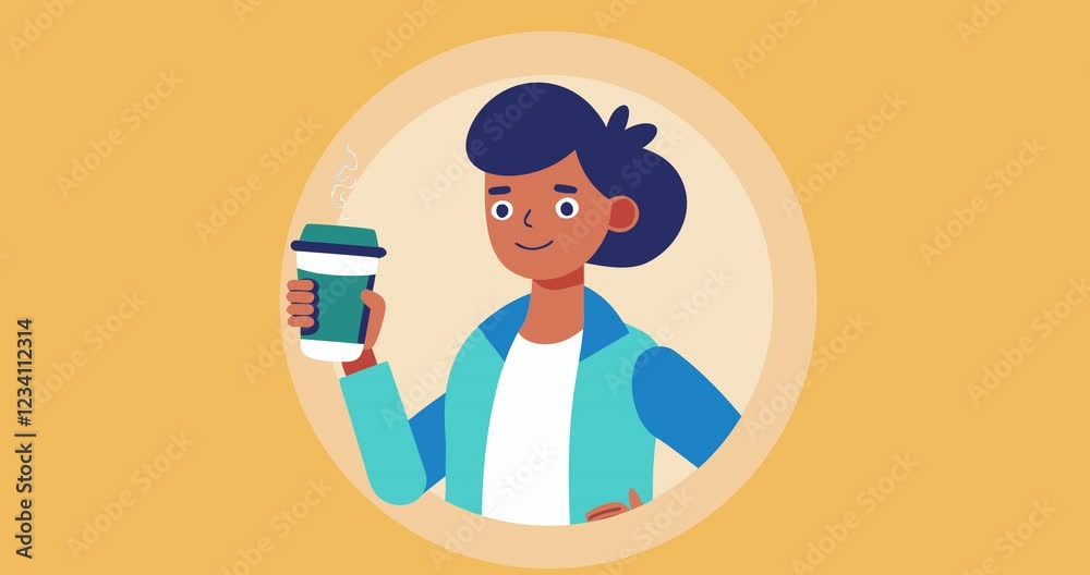 4k animation of a girl with a cup of coffee. Takeaway coffee concept. Looped flat animation 4k animation of a girl with a cup of coffee. Takeaway coffee concept. Looped flat animation