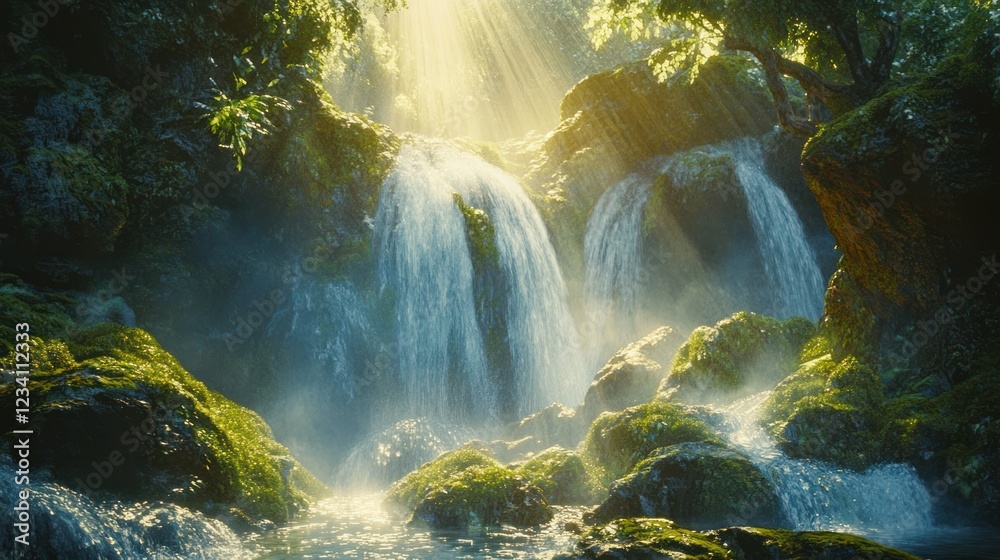 Sunlit Waterfall in Lush Forest (13) Sunlit Waterfall in Lush Forest (13)