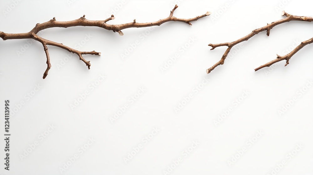 Fototapeta premium Brown Tree Branches on White Background Minimalist Nature