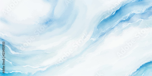 Abstract watercolor ocean waves in soft blue and white hues, blending fluid layers of tropical waves to create a serene yet dynamic wave texture with a cartoon-inspired tsunami effect.
