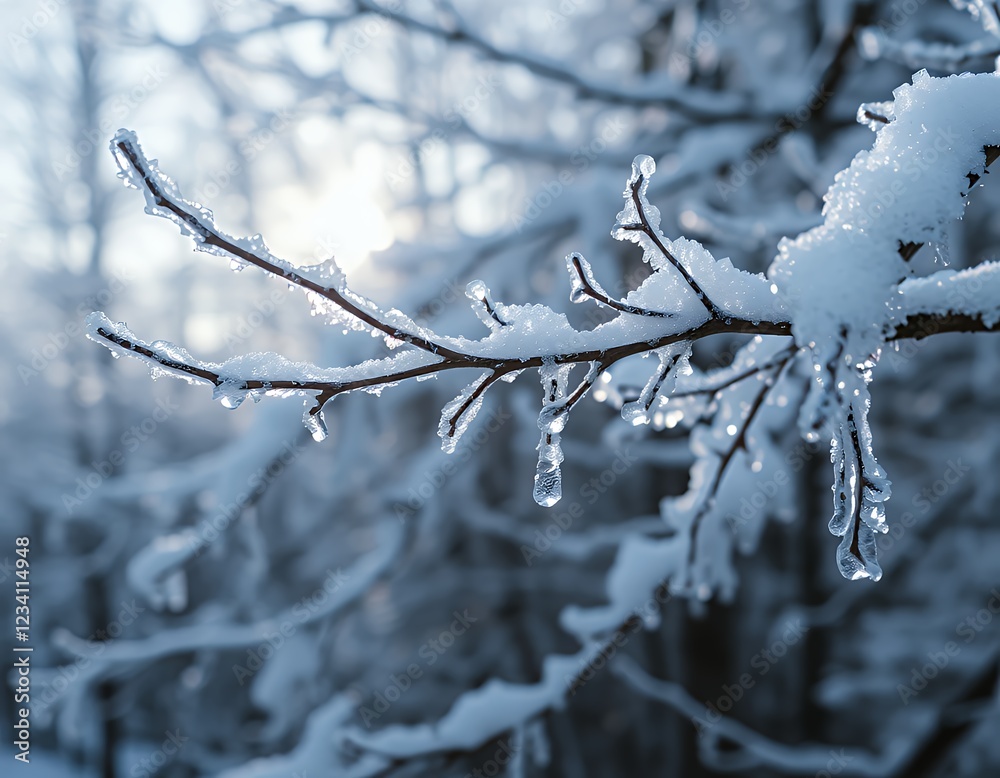 Winter's Embrace: A Frozen Branch in the Cold Winter's Embrace: A Frozen Branch in the Cold