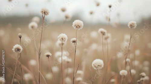 Obraz na płótnie Soft focus image of fluffy white seed heads in a field. w salonie