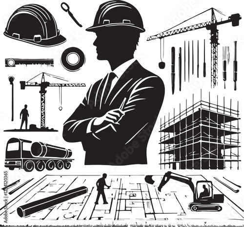 Black Architecture Silhouette Vector, High Quality Illustration on White Background