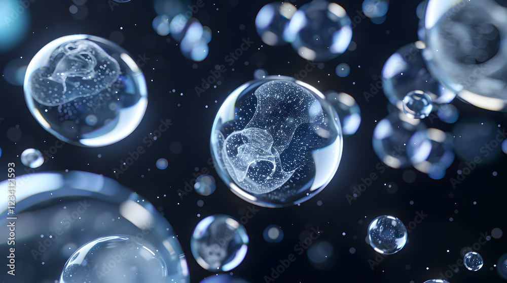 Soap bubble containing miniature Earth globe on dark background Soap bubble containing miniature Earth globe on dark background