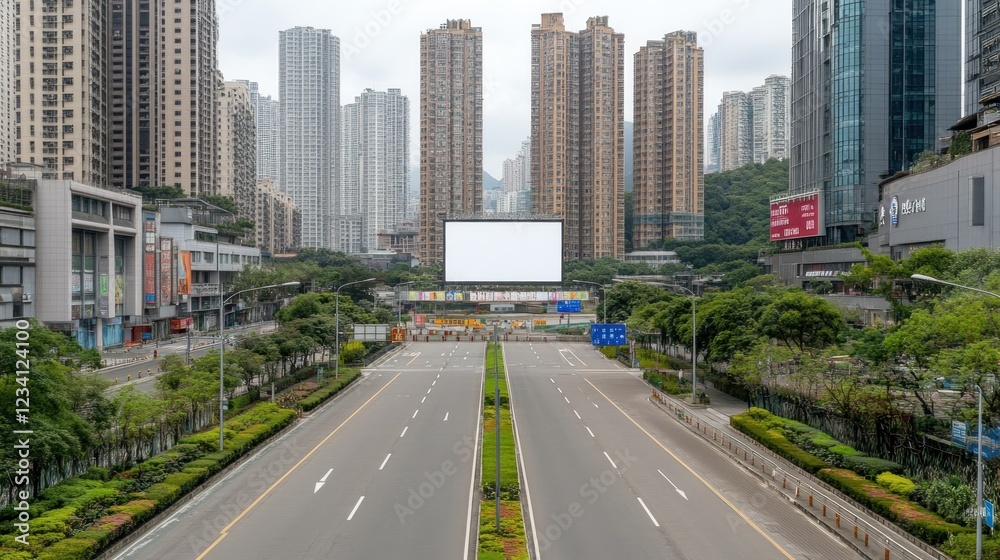 Empty City Street in Modern Urban Setting Empty City Street in Modern Urban Setting