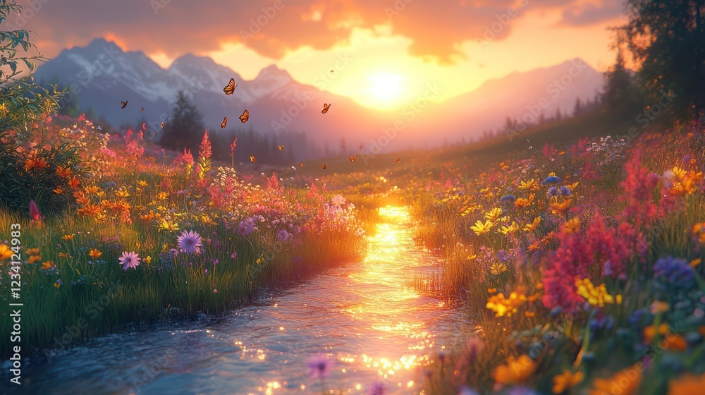 Obraz premium Sunset Serenity: A Magical Meadow