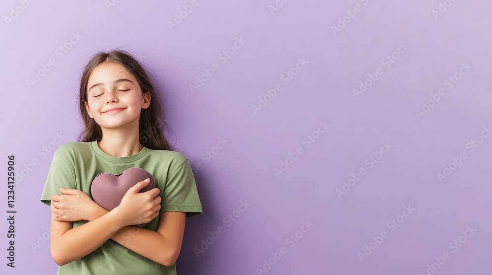 Little girl holding a heart shaped pillow in a bright room with soft lighting and cheerful atmosphere Little girl holding a heart shaped pillow in a bright room with soft lighting and cheerful atmosphere
