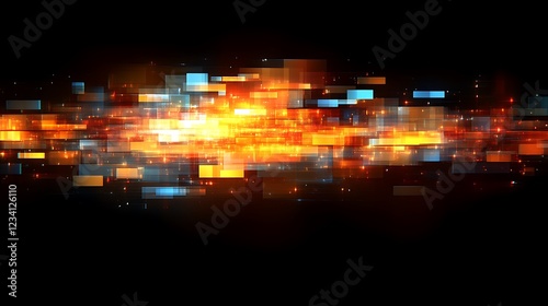 Abstract Digital Orange and Blue Blocks Glow