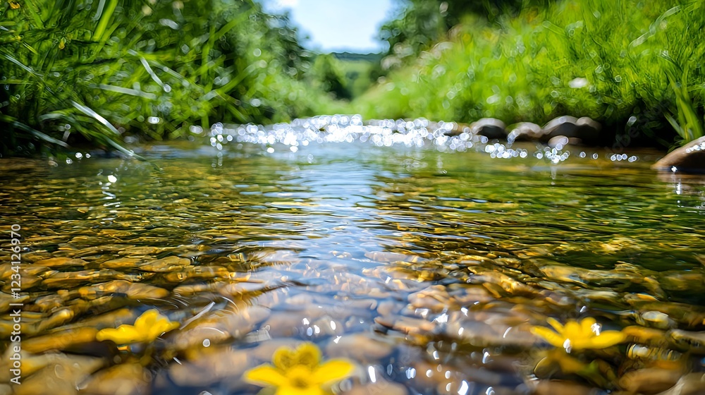Fototapeta premium Clear Stream Flowing Over Smooth Stones