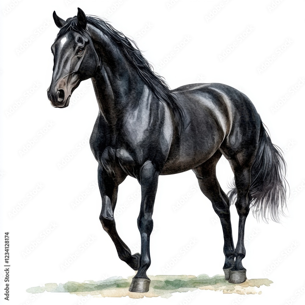 Obraz premium Dynamic black horse portrait art studio digital illustration creative environment artistic perspective strong symbolism