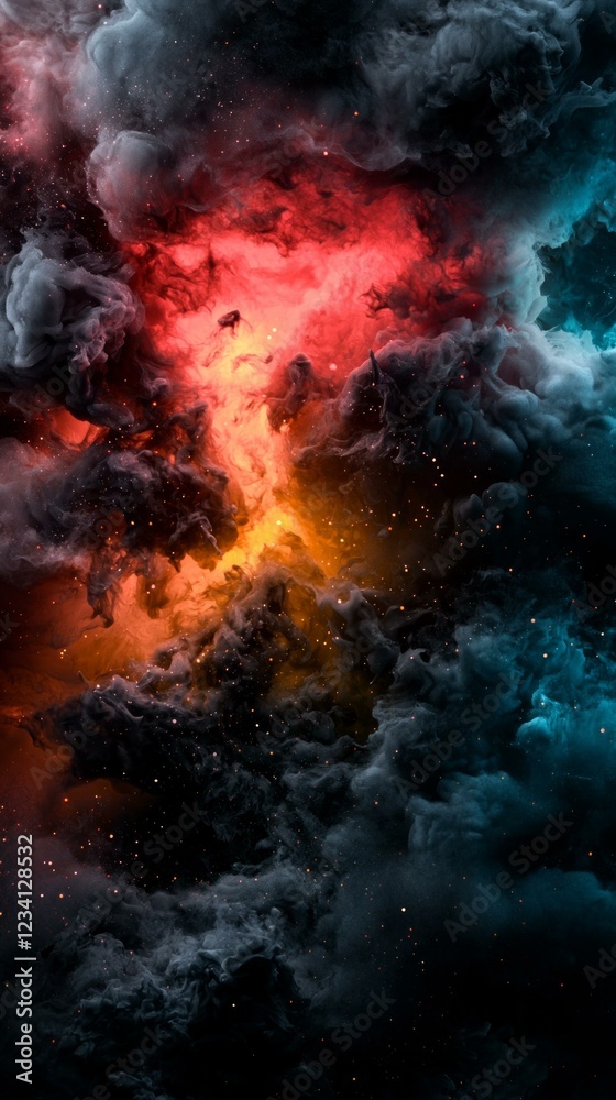 Vibrant cosmic nebula with fiery red and golden hues in deep space Vibrant cosmic nebula with fiery red and golden hues in deep space