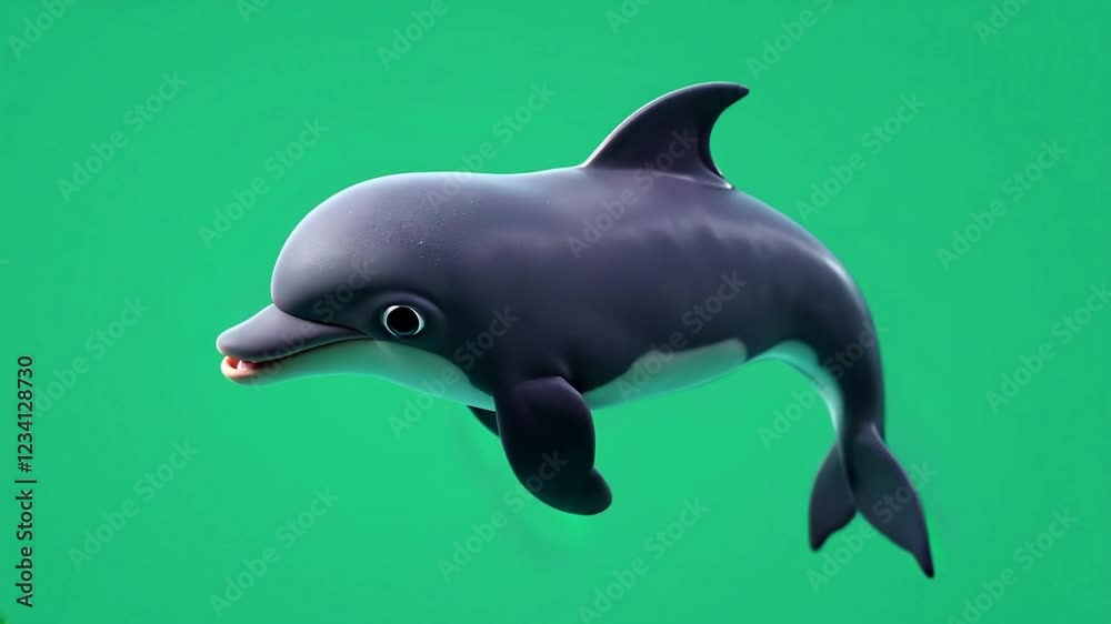 Cartoon dolphin swimming green screen, animation background, children's book