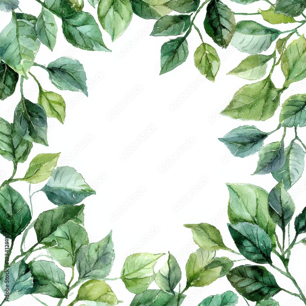 Fototapeta premium Nature's greenery leafy border art botanical studio watercolor illustration calm atmosphere close-up creativity