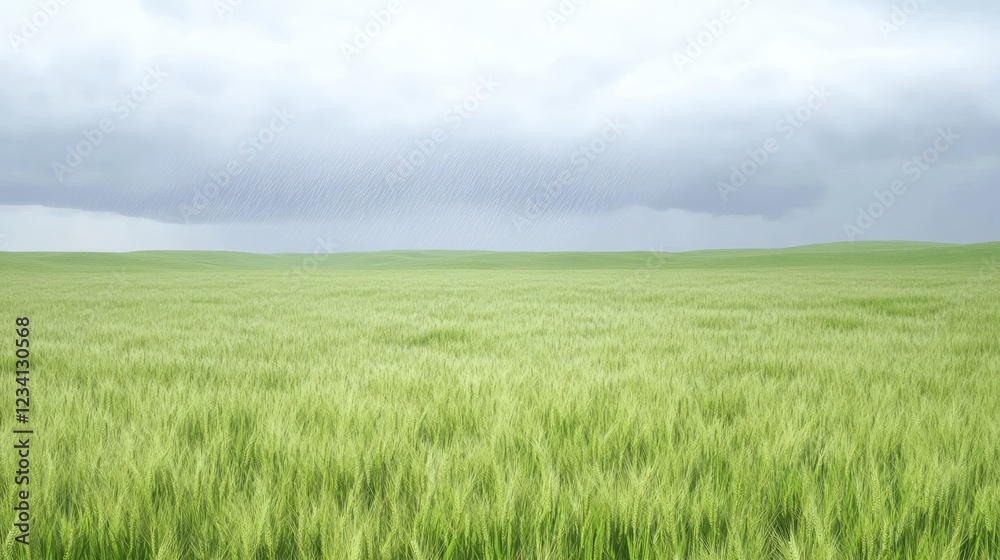 Expansive field of green grass beneath a cloudy sky during daytime with scattered clouds and natural scenery Expansive field of green grass beneath a cloudy sky during daytime with scattered clouds and natural scenery