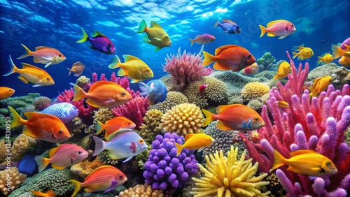 Vibrant Underwater Scene with Colorful Coral Reefs and Tropical Fish